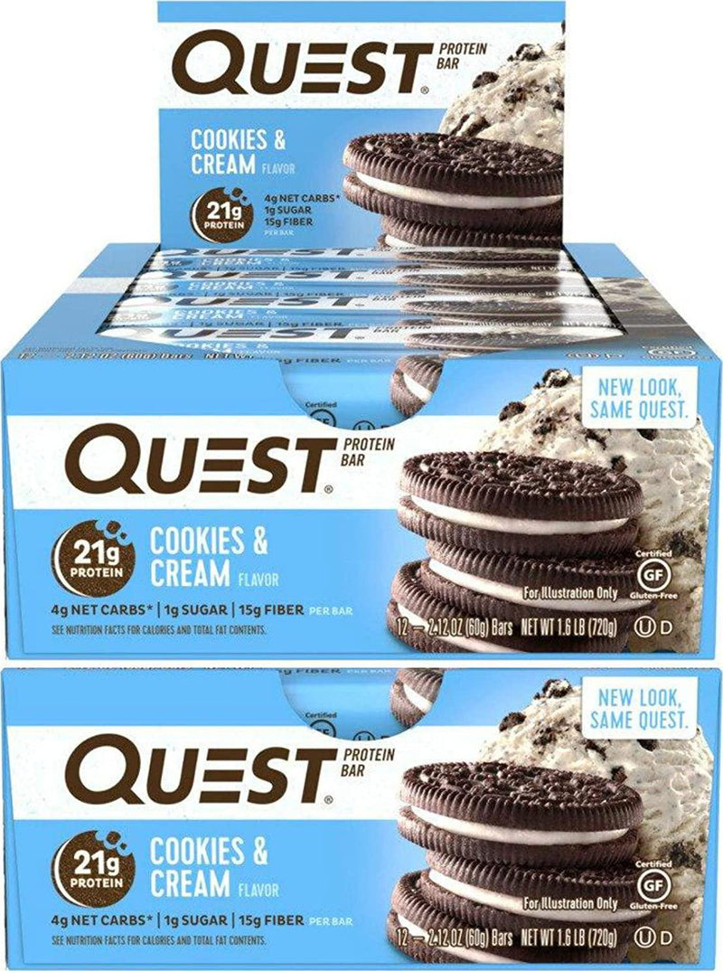 Quest Nutrition Protein Bar Cookies and Cream. Low Carb Meal Replacement Bar with 20 gram + Protein. High Fiber, Gluten-Free (24 Count)