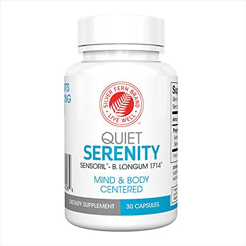 Quiet Serenity Stress and Sleep Aid Supplement - 1 Bottle = 30 Capsules - Cortisol Management*, Promotes Mood and Focus* - Helps Lower Stress* - with Ashwagandha and Probiotic B. Longum 1714 (1 Bottle)