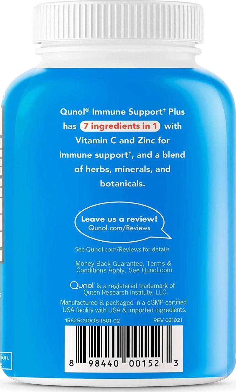 Qunol 7 in 1 Immunity Defense Support Booster Supplement Vegetarian Capsules, Vitamin C, Zinc, Elderberry, Echinacea, Selenium, Eleuthero and Andrographis, Blue, 90 Count