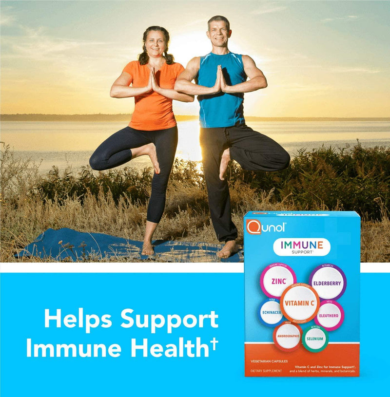 Qunol Immune Support, Vegetarian Capsules, 7 in 1 Immunity Defense Booster Supplement, Vitamin C, Zinc, Elderberry, Echinacea, Selenium, Eleuthero and Andrographis, 2 Packs of 60 Count, 120 Count
