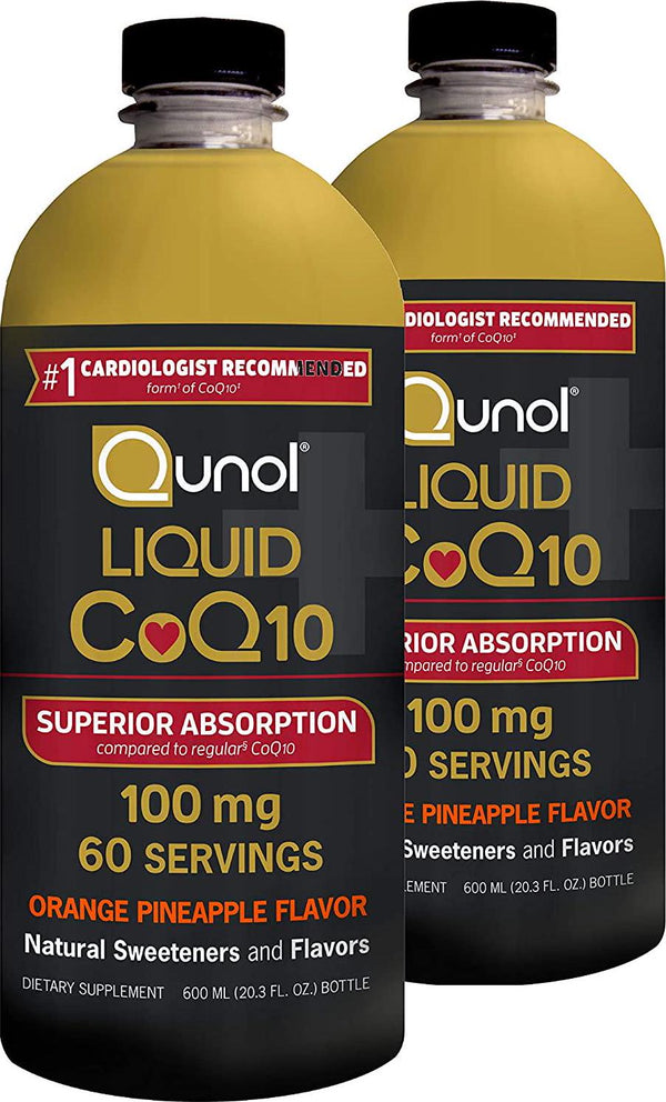 Qunol Liquid CoQ10 100mg, Superior Absorption Natural Supplement Form of Coenzyme Q10, Antioxidant for Heart Health, Orange Pineapple Flavored, 60 Servings, 20.3 oz Bottle, Twin Pack