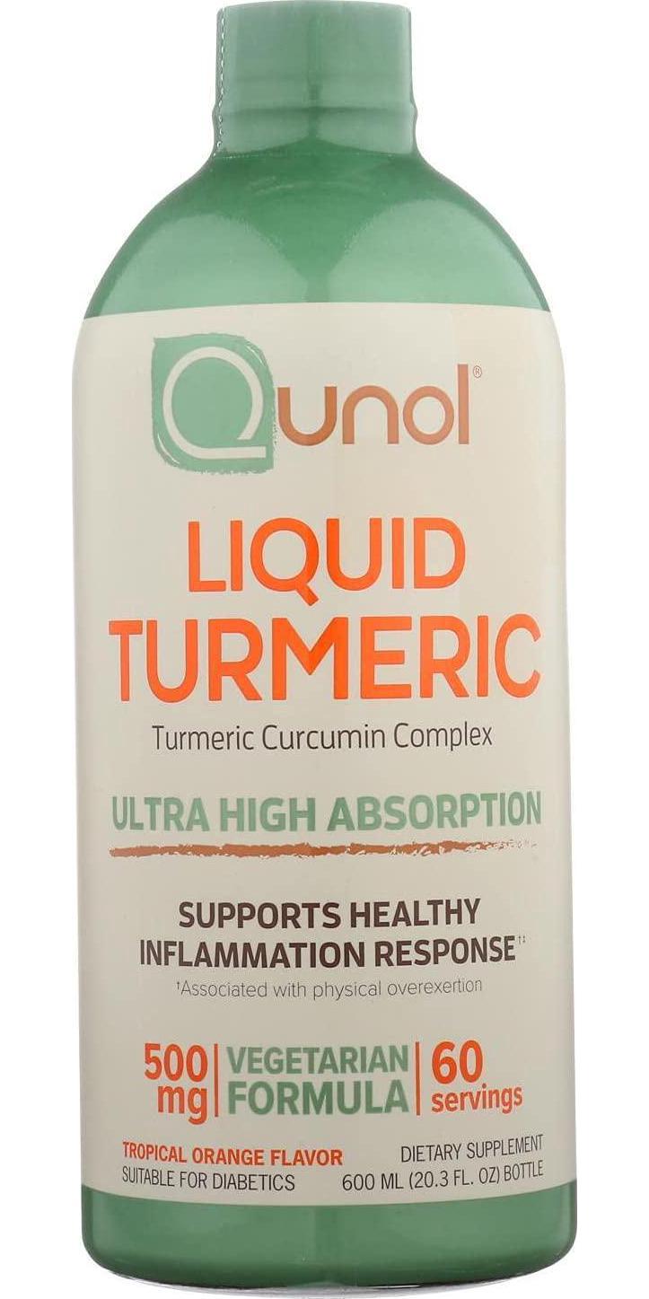 Qunol Liquid Turmeric Curcumin 500mg, Vegetarian Formula, Ultra-High Absorption, Anti-Inflammatory, Sugar Free Dietary Supplement, Extra Strength, Tropical Orange, 60 Servings