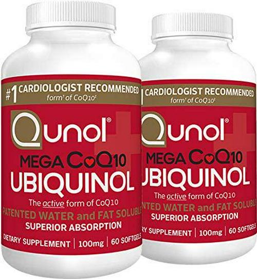 Qunol Mega Ubiquinol CoQ10 100mg, Superior Absorption, Patented Water and Fat Soluble Natural Supplement Form of Coenzyme Q10, Antioxidant for Heart Health, 60 Count, Pack of 2