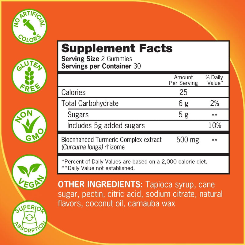 Qunol Turmeric Curcumin Gummies, 500 mg, Delicious Gummy Supplements, Helps Support an Active Lifestyle, 60 ct (2 Pack)