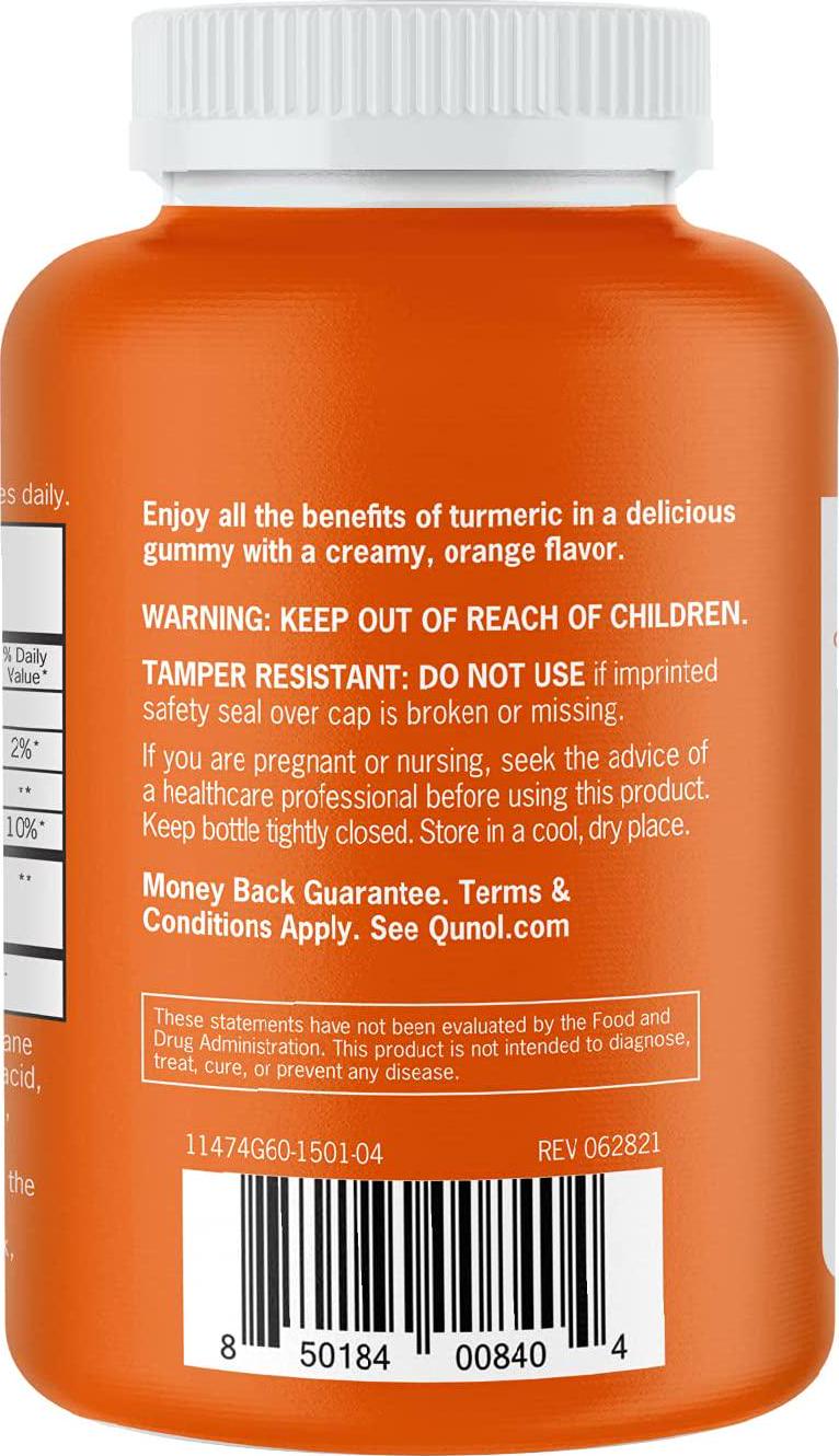 Qunol Turmeric Curcumin Gummies, 500 mg, Delicious Gummy Supplements, Helps Support an Active Lifestyle, 60 ct (2 Pack)