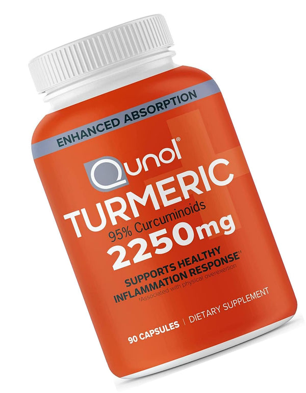 Qunol Turmeric Curcumin 2250mg, Black Pepper Extract for Enhanced Absorption, Supports Healthy Inflammation Response and Joint Health, Dietary Supplement, Vegetarian Formula, 90 Capsules