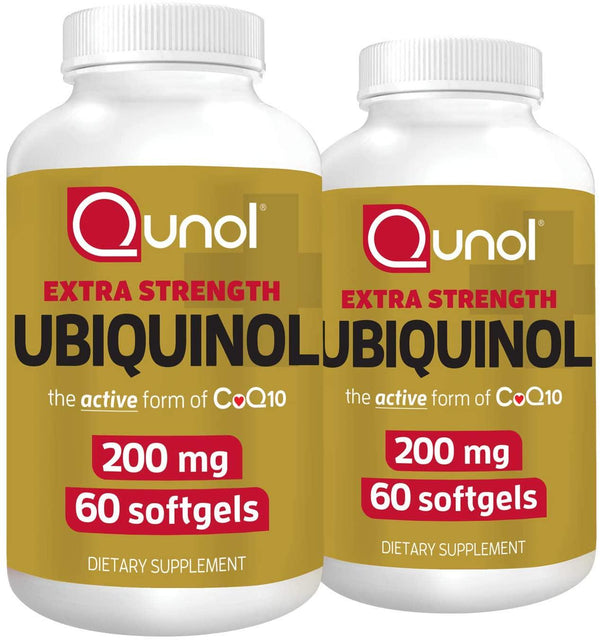 Qunol Ubiquinol 200mg, Powerful Antioxidant for Heart and Vascular Health, Essential for Energy Production, Natural Supplement Active Form of CoQ10, 60 Count Twin Pack