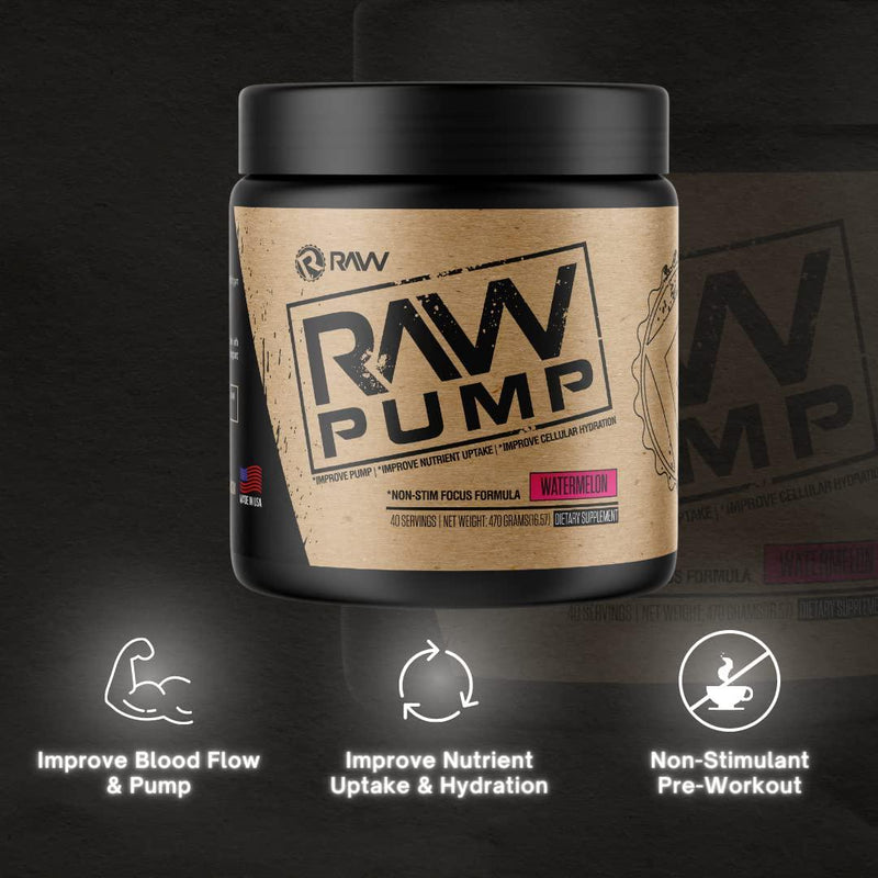 RAW Pump Pre-Workout, Non-Stimulant Formula, 40 Servings (Watermelon, 40 Servings)