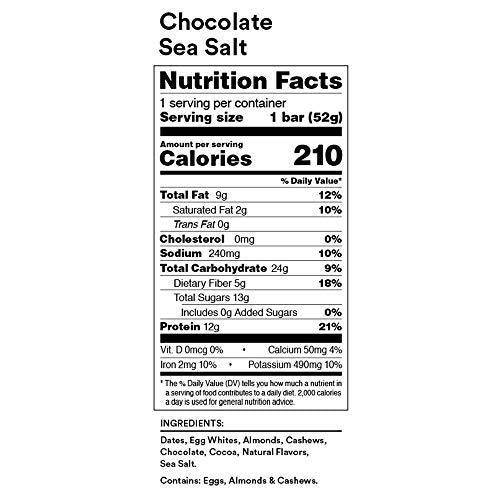 RXBAR, Chocolate Sea Salt, Protein Bar, 1.83 Ounce (Pack of 4), High Protein Snack, Gluten Free
