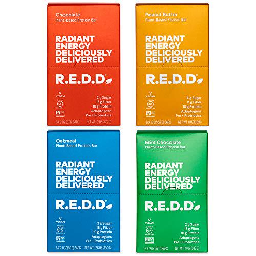 R.E.D.D. Bar, Vegan Protein Bar, Low Sugar and Gluten-Free, Variety Pack, 24 Bars