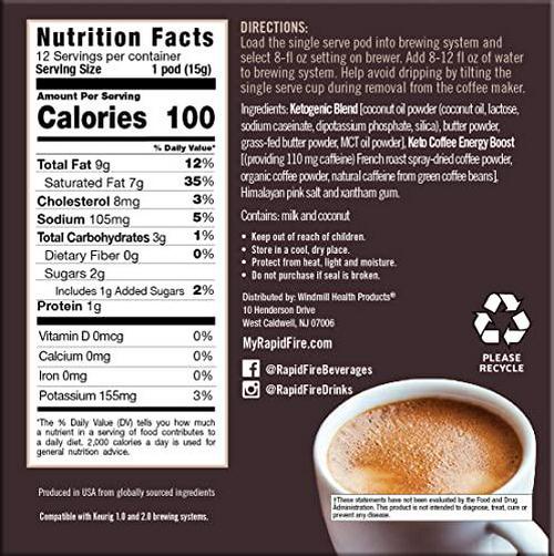 Rapid Fire Ketogenic High Performance Keto Coffee Pods, Supports Energy and Metabolism, Supports Weight Loss, Ketogenic Diet, 12 Single Serve K-Cups, Multi