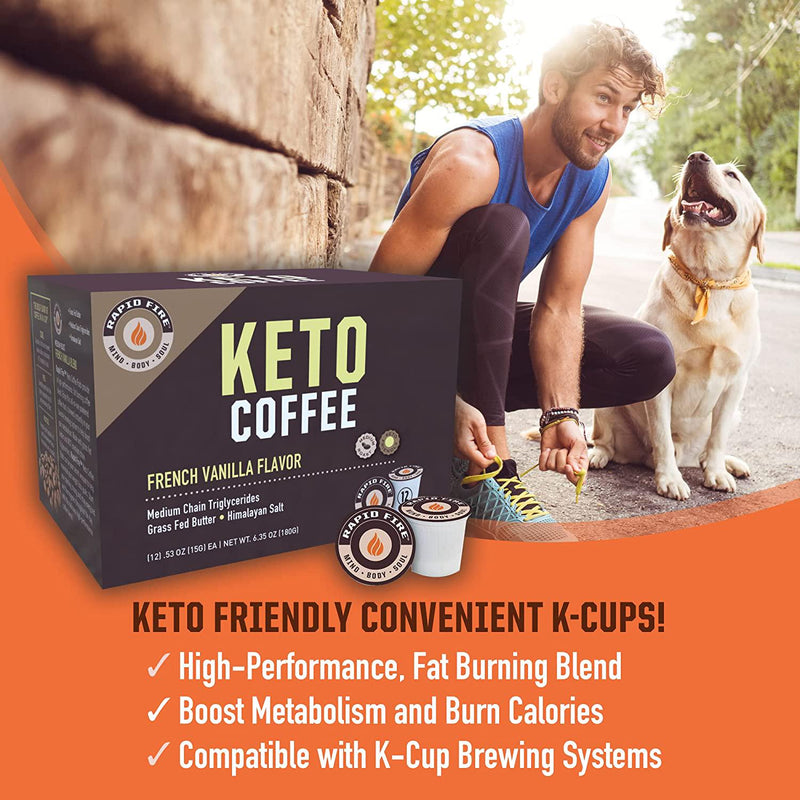Rapid Fire Ketogenic High Performance Keto Coffee Pods, Supports Energy and Metabolism, Supports Weight Loss, Ketogenic Diet, French Vanilla, 12 Single Serve K-Cup Pod