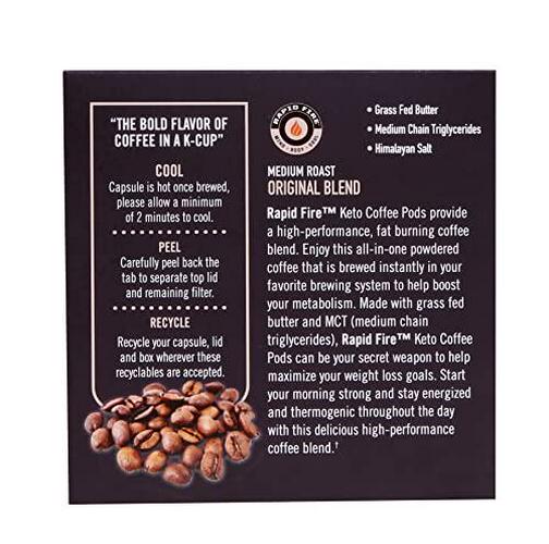 Rapid Fire Ketogenic High Performance Keto Coffee Pods, Supports Energy and Metabolism, Supports Weight Loss, Ketogenic Diet, 12 Single Serve K-Cups, Multi