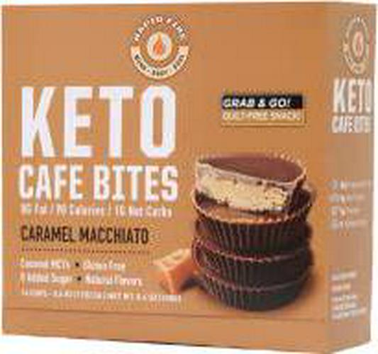 Rapidfire Keto Cafe Bites, Delicious and Creamy Fat Cups, Contains MCTs and Coconut Oil, 8 Functional Fats, 1 Gram of Net Carbs, Caramel Macchiato, 14 Count Box, Light Brown