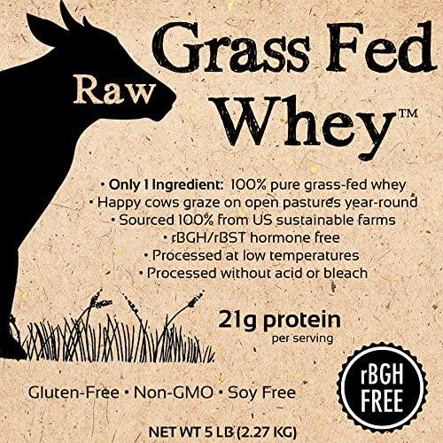 Raw Grass Fed Whey 5LB - Happy Healthy Cows, COLD PROCESSED Undenatured 100% Grass Fed Whey Protein Powder, GMO-Free + rBGH Free + Soy Free + Gluten Free, Unflavored, Unsweetened (5 LB BULK, 90 Serve)