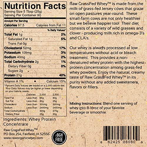 Raw Grass Fed Whey 5LB - Happy Healthy Cows, COLD PROCESSED Undenatured 100% Grass Fed Whey Protein Powder, GMO-Free + rBGH Free + Soy Free + Gluten Free, Unflavored, Unsweetened (5 LB BULK, 90 Serve)