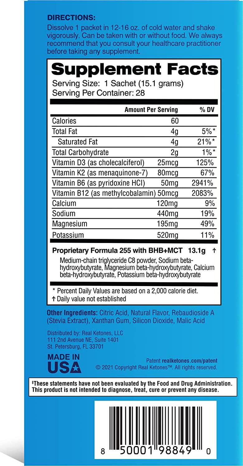 Real Ketones- Grape Tart Exogenous Keto D BHB + MCT + Electrolytes, 28 Drink Mix Powder Packets, Rapid Ketosis