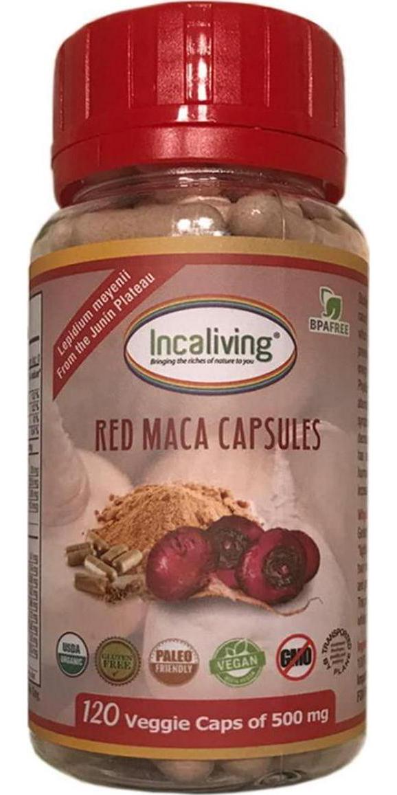 Red Maca Capsules by Incaliving * 120 Count * 100% USDA Organic * 100% Gelatinized * Authentic Peruvian MACA from The Andes of Peru