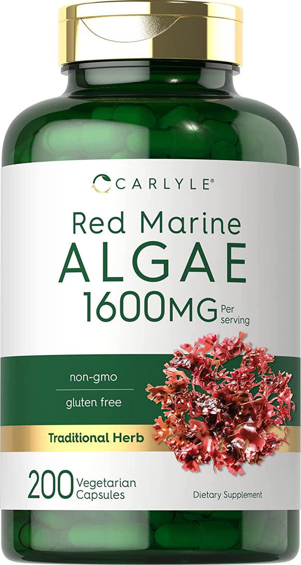 Red Marine Algae 1600mg | 200 Capsules | Vegetarian Supplement | Non-GMO, Gluten Free | by Carlyle