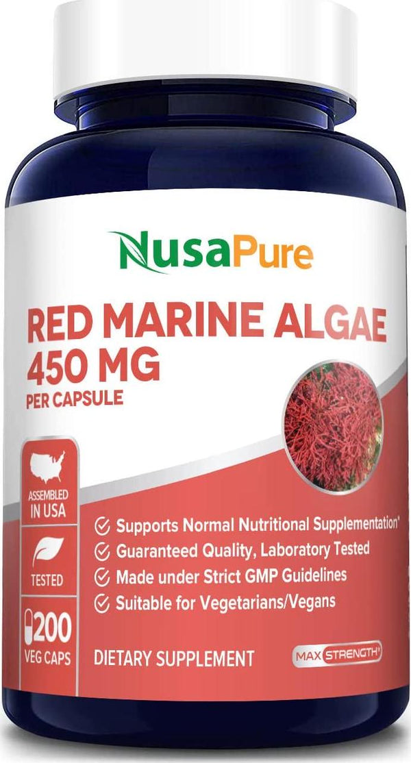 Red Marine Algae 450mg 200 Vegetarian Capsules (Non-GMO and Gluten Free) Supports Joint, Cardiovascular, and Digestive Health, Healthy Immune, Natural Multivitamin