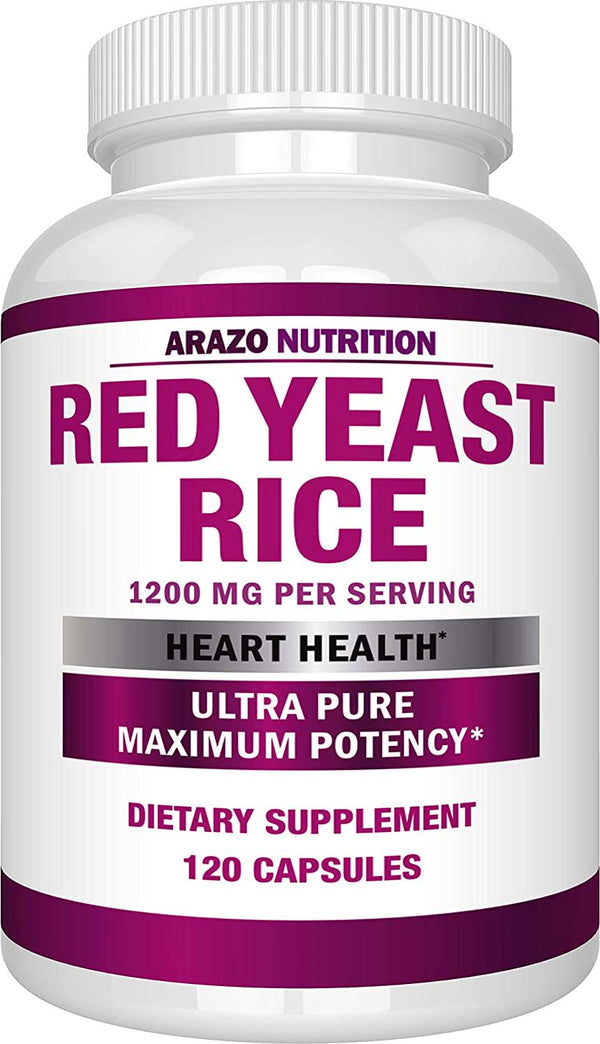 Red Yeast Rice Extract 1200 mg – Citrinin Free Supplement – Vegetarian 120 Capsules - Arazo Nutrition