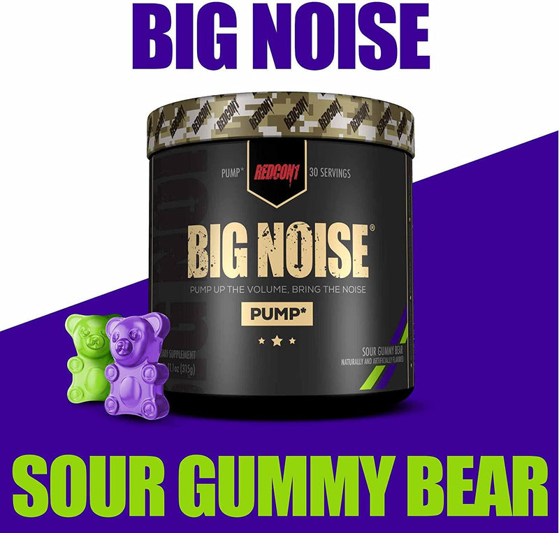 Redcon1 Big Noise Pump Formula (Sour Gummy Bear) Non Stimulant Pre Workout, Increased Energy and Focus, Intense Pumps, Vasodilator (30 Servings)