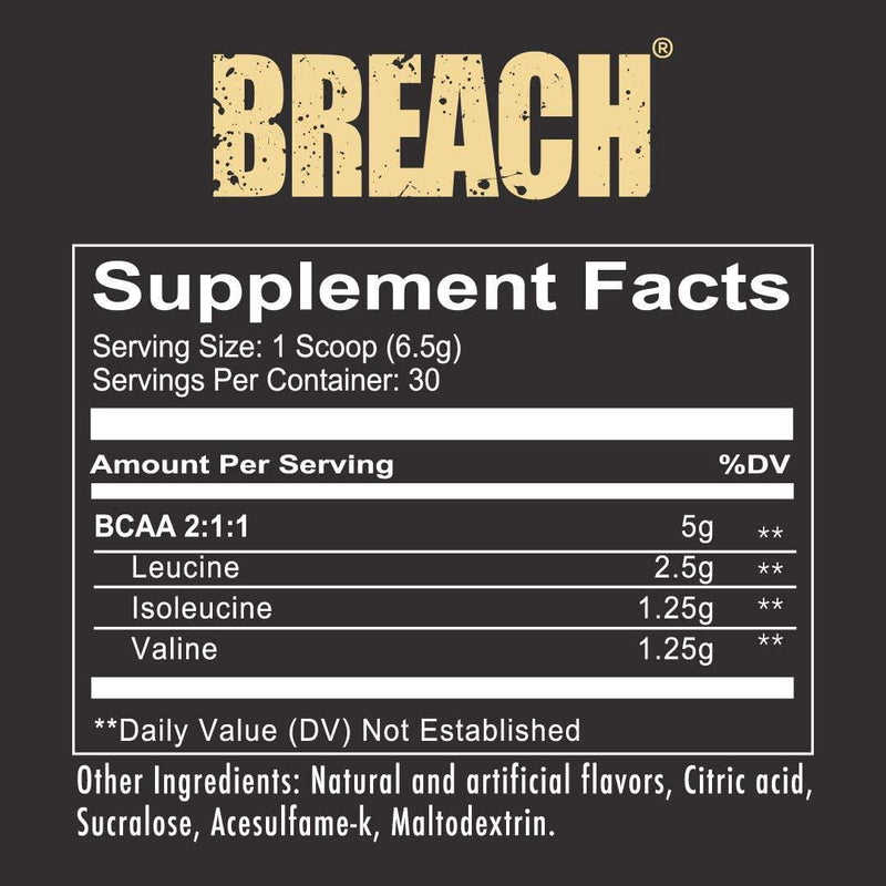 Redcon1 - Breach BCAAs (30 Servings) - Amino Acids, 2:1:1 BCAA Ratio, Increase Recovery, Caffeine Free, Strength and Endurance Support (Strawberry Kiwi)
