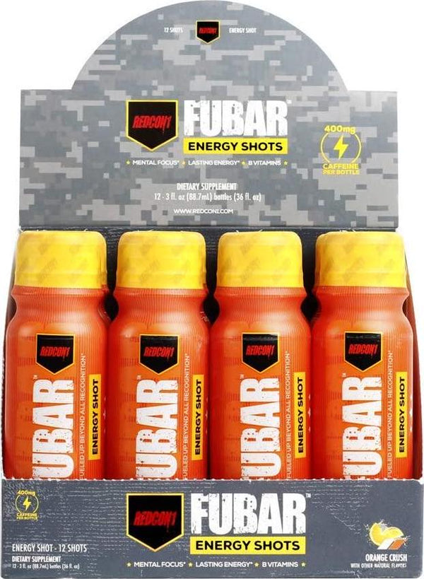 Redcon1 - FUBAR Fueled Up Beyond All Recognition - Case of 12 Energy Shots, Lasting Energy, B Vitamins, Increases Mental Focus, 400mg Caffeine (Orange Crush)