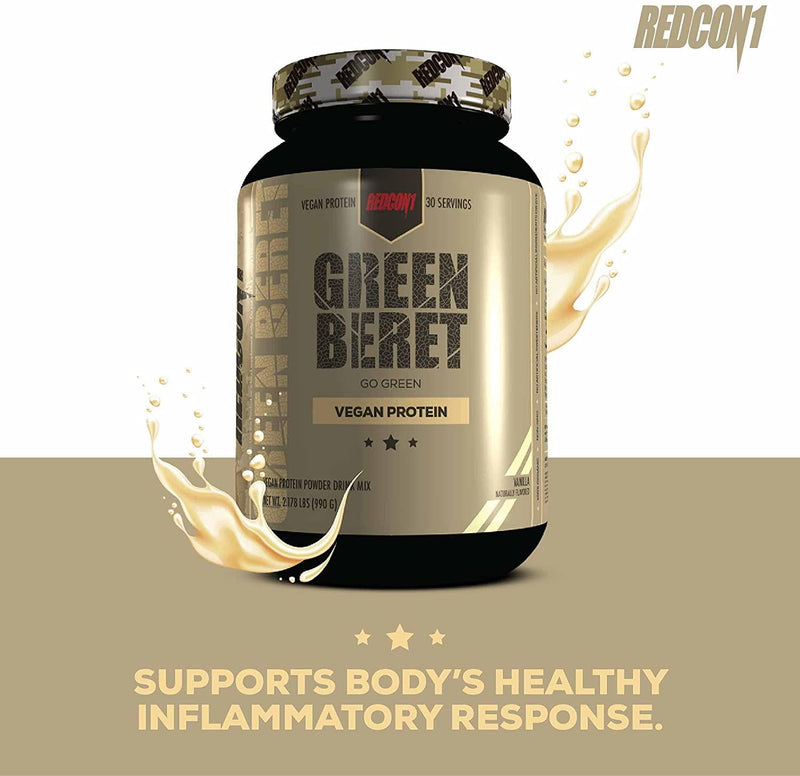Redcon1 Green Beret, Vegan Protein (Vanilla) No Artificial Flavors, 20G Protein, 0G Sugar, 30 Servings