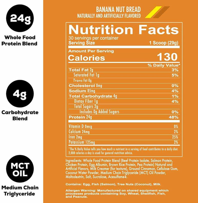 Redcon1 MRE Lite (Banana Nut Bread) 30 Servings, Animal Based Protein, Contains No Whey, No bloating, Keto Friendly, 2G Sugar, 24G Protein Protein Meal Replacement (1.92 lbs)