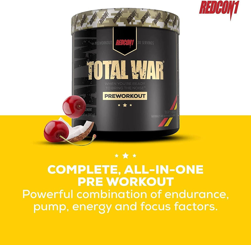 Redcon1 Total War - Pre Workout, 30 Servings, Boost Energy, Increase Endurance and Focus, Beta-Alanine, 350mg Caffeine, Citrulline Malate, Nitric Oxide Booster - Keto Friendly (Tigers Blood) 2-Pack
