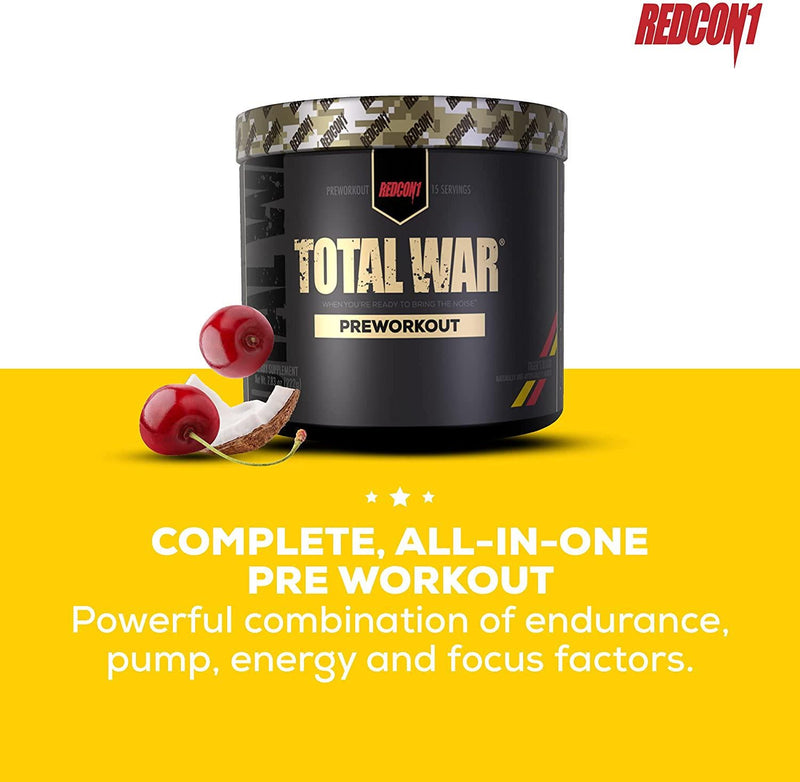 Redcon1 - Total War - Preworkout - All New (15 Servings) Boost Energy, Increased Lasting Endurance, Citrulline Malate, Beta-Alanine, Keto Friendly, (Tigers Blood)