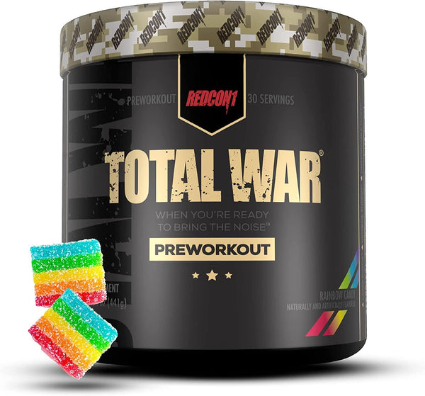 Redcon1 Total War - Pre Workout, 30 Servings, Increase Energy, Increase Endurance and Focus, Beta-Alanine, 350mg Caffeine, Nitric Oxide Booster - Keto Friendly (Rainbow Candy, 30 Servings)