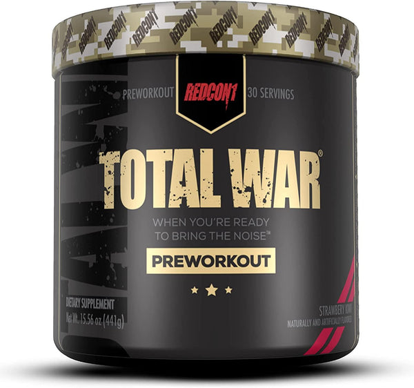 Redcon1 Total War - Pre Workout, 30 Servings, (Strawberry Kiwi) Boost Energy, Increase Endurance and Focus, Beta-Alanine, 350mg Caffeine, Citrulline Malate, Nitric Oxide Booster - Keto Friendly