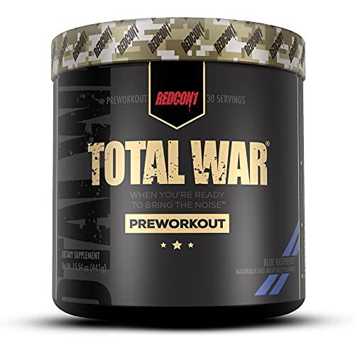 Redcon1 Total War - Pre Workout, 30 Servings, Boost Energy, Increase Endurance and Focus, Beta-Alanine, Caffeine (Blue Raspberry)