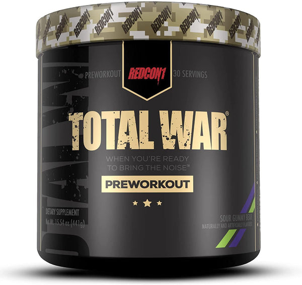 Redcon1 Total War - Pre Workout Powder, 30 Servings, (Sour Gummy) Boost Energy, Increase Endurance and Focus, Beta-Alanine, 350mg Caffeine, Citrulline Malate, Nitric Oxide Booster - Keto Friendly