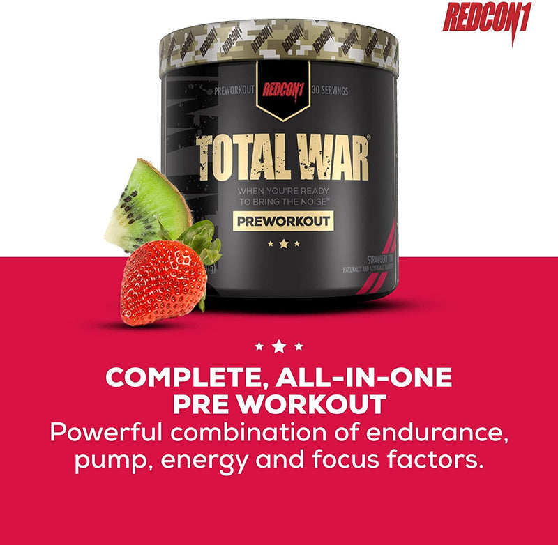 Redcon1 - Total War Preworkout Powder - Strawberry Kiwi - 30 Servings - Insane Energy, Laser Focus, Insane Endurance (Strawberry Kiwi)