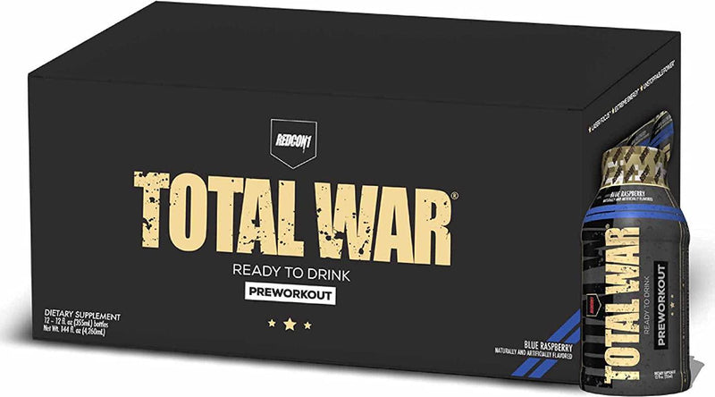 Redcon1 - Total War RTD Ready to Drink Preworkout, 12 Pack, Great Tasting, On the Go, Caffeine, Beta-Alanine, Fast Energy, (Blue Raspberry)