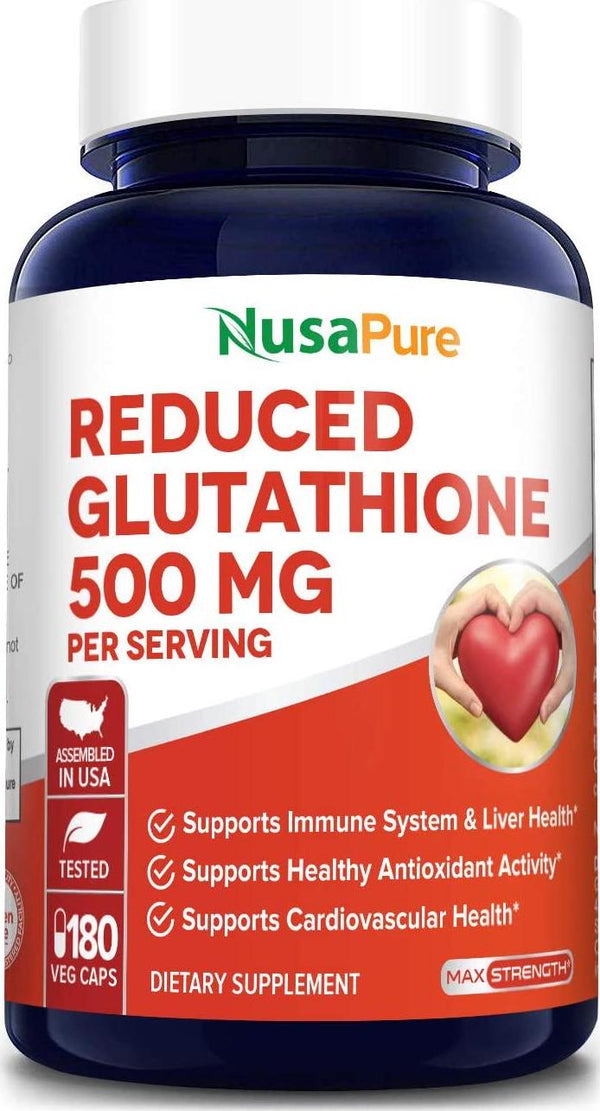 Reduced Glutathione 500mg - 200 Capsules Non-GMO and Gluten Free - L-Glutathione Antioxidant Support Liver Health and Detox - Max Strength L Glutathione Pills Help Immune and Brain Function