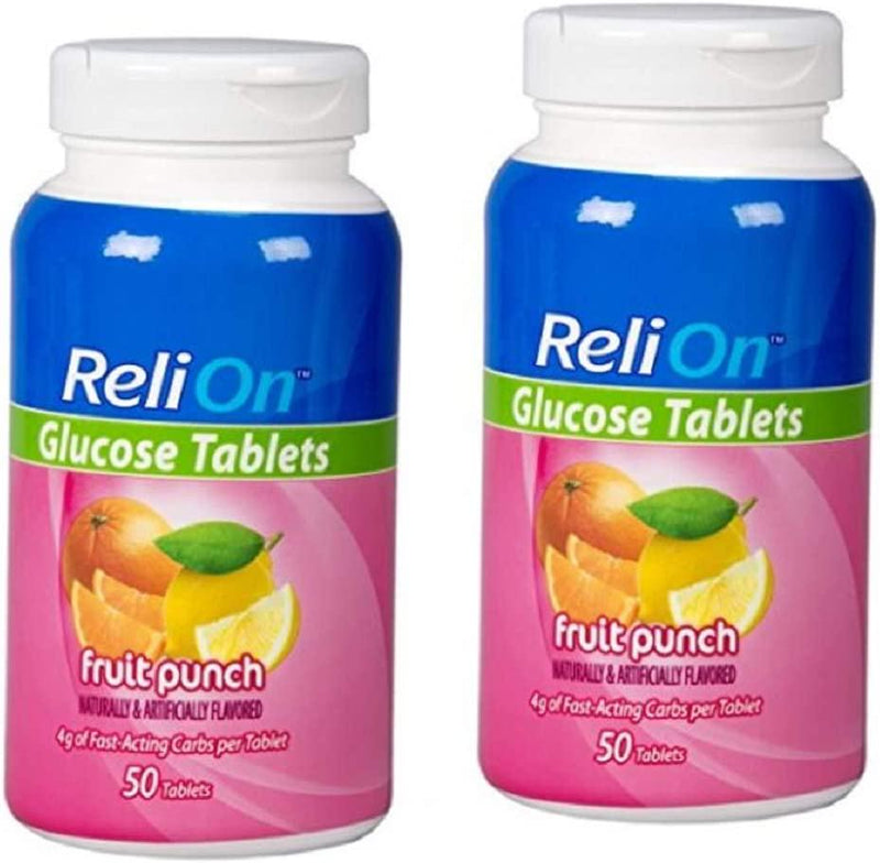 Relion Glucose Tablets - Fruit Punch Flavor - 50 Counts (2 Pack)