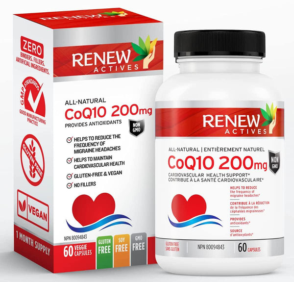 Renew Actives CoQ10 Ubiquinone Supplement: 200 Mg Coenzyme Q10 Supplements for Cardiovascular, Neurological, and Immune System Health Support - 60 Veggie Capsules
