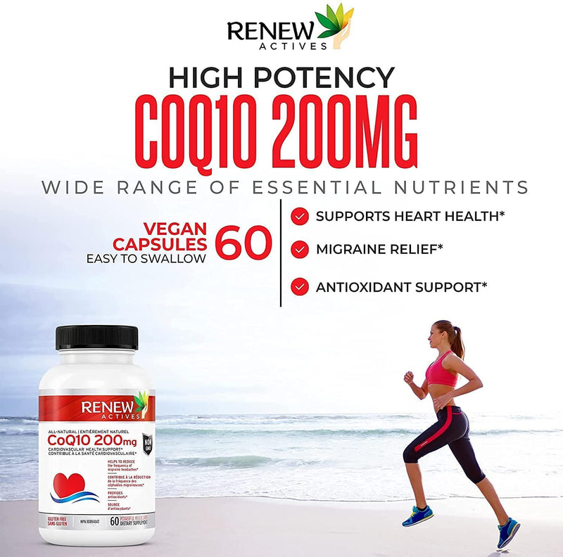 Renew Actives CoQ10 Ubiquinone Supplement: 200 Mg Coenzyme Q10 Supplements for Cardiovascular, Neurological, and Immune System Health Support - 60 Veggie Capsules