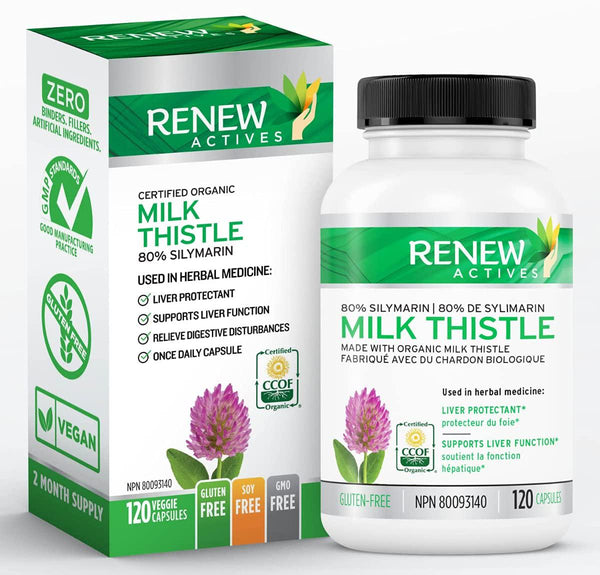 Renew Actives Milk Thistle Capsules: 300mg Organic Milk Thistle Seed Extract Supplement to Support Healthy Liver Function - Highly Concentrated Formula with Standardized Silymarin - 120 Veggie Pills