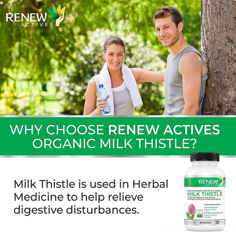 Renew Actives Milk Thistle Capsules: 300mg Organic Milk Thistle Seed Extract Supplement to Support Healthy Liver Function - Highly Concentrated Formula with Standardized Silymarin - 120 Veggie Pills
