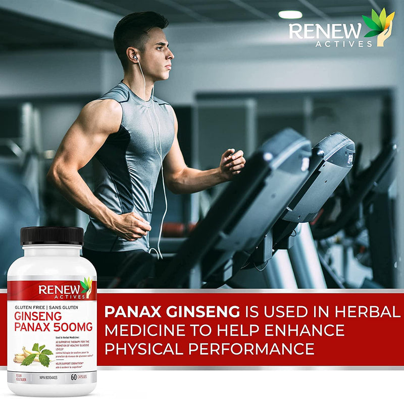 Renew Actives Panax Ginseng – 500 mg Power Supplement for Energy, Performance and Focus – Natural and Vegan Panax Ginseng Capsules – Made in the USA – 60 Capsules