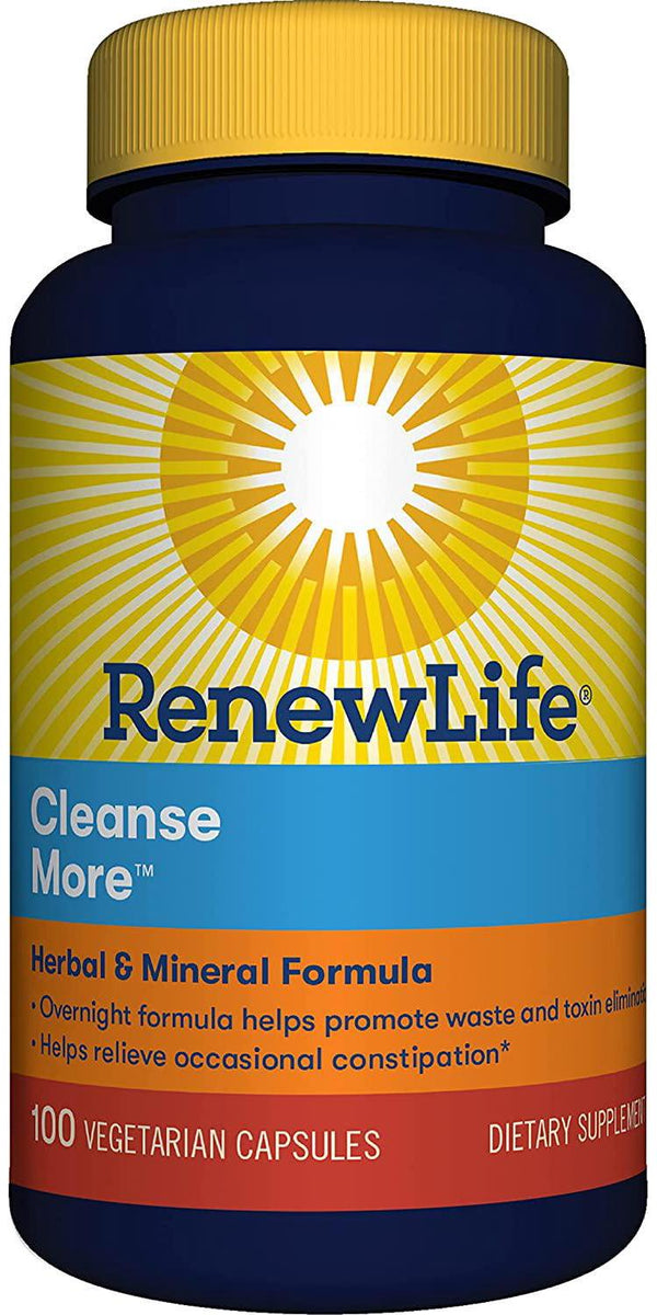 Renew Life Adult Cleanse More -Detox, helps relieve occasional bloating and restore regularity, Herbal and Mineral Formula-Overnight ConstipationÂ Relief-Gluten, Dairy and Soy Free-100 Vegetarian Capsules