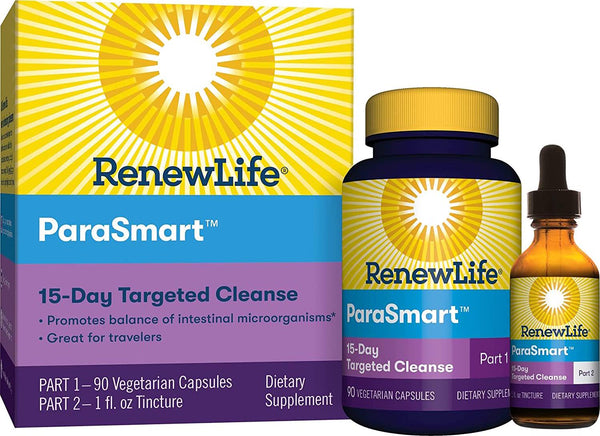 Renew Life Adult Cleanse - PARASmart, Microbial Cleanse - 2-Part,15-Day Program - Gluten, Dairy and Soy Free - 90 Vegetarian Capsules + 1 Fl. Oz. Tincture