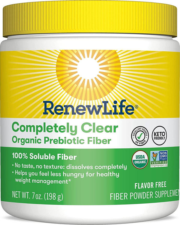 Renew Life Adult Completely Clear Organic Prebiotic Fiber, Keto Friendly Fiber Powder Supplement, 7 oz. (Package May Vary)