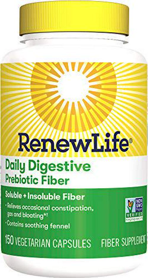 Renew Life Adult Daily Digestive Prebiotic Fiber, 150 Vegetarian Capsules (Package May Vary) (Package May Vary)