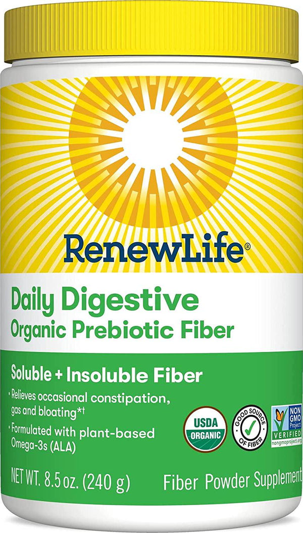 Renew Life Adult Daily Digestive Organic Prebiotic Fiber, Fiber Powder, 8.5 oz. (Package May Vary) (Package May Vary)